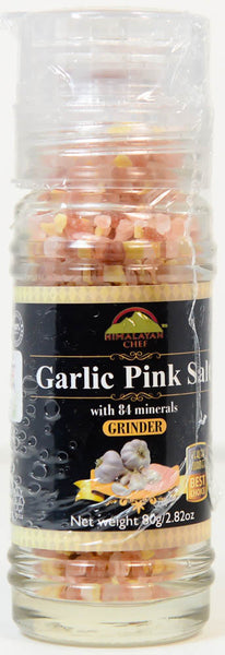 Garlic Pink Salt with 84 Minerals, Himalayan Chef, Grinder