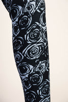 Black & Gray Rose Pattern Workout Leggings