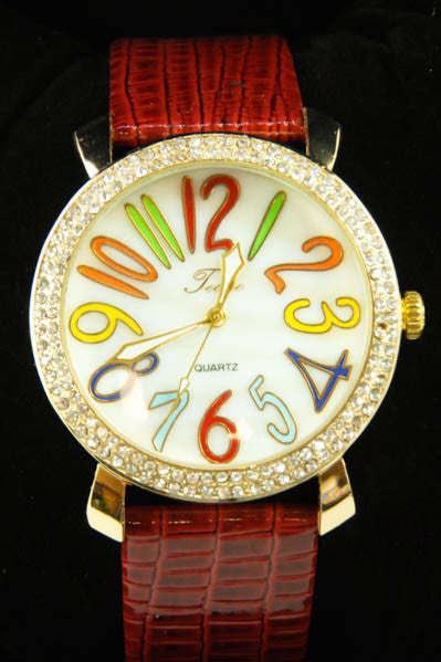 Red Leather Band Tecno Women's Watch