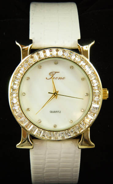 All White Leather Band Tecno Women's Watch