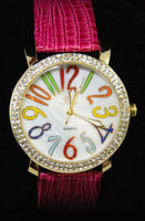 Pink Leather Band Tecno Women's Watch