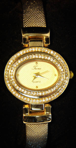 Tecno Gold Plated Women's Watch with Cubic Zirconia
