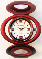 Geneva Red Metal Loop Bangle Cuff Watch