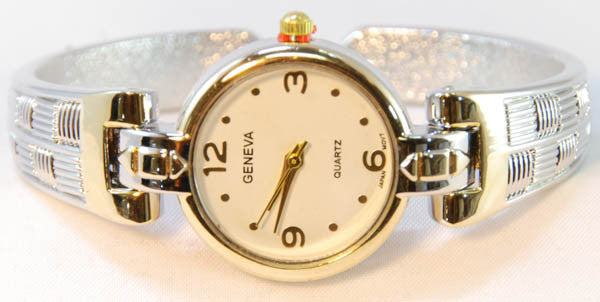 Geneva Silver, Gold Metal Loop Bangle Cuff Watch