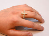 Yellow Gold Plated Sideways Cross with Cubic Zirconia
