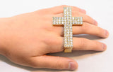 Crystal Cross Three Finger Ring