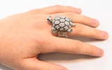 Sterling Silver with Rhinestone Turtle, Adjustable Ring