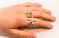 Sterling Silver Cubic Zirconia Starfish Two-Finger Ring