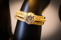 Three Piece Bridal Ring Set with Round White Cubic Zirconia