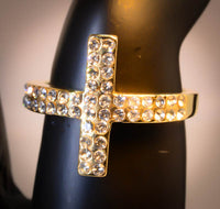 Yellow Gold Plated Sideways Cross with Cubic Zirconia