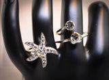 Sterling Silver Cubic Zirconia Starfish Two-Finger Ring