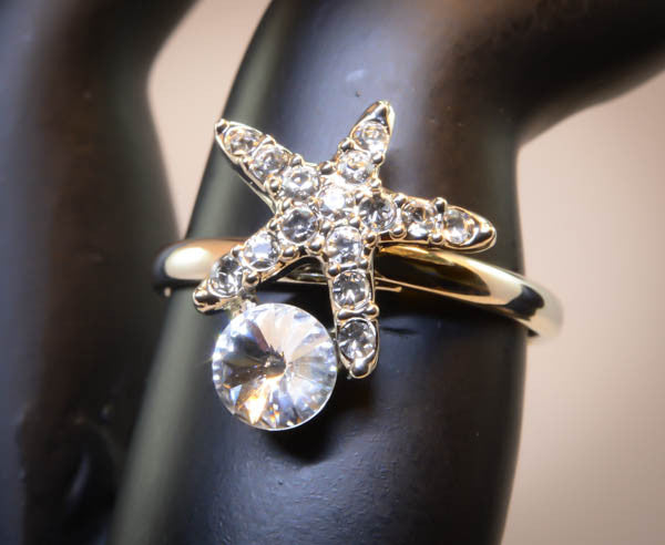 Beautiful Sterling Silver Crystal Starfish Ring