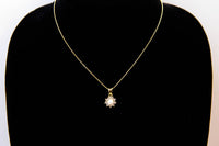 Gold-Tone Flower with Button & Cubic Zirconia pendant necklace 16''