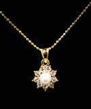 Gold-Tone Flower with Button & Cubic Zirconia pendant necklace 16''