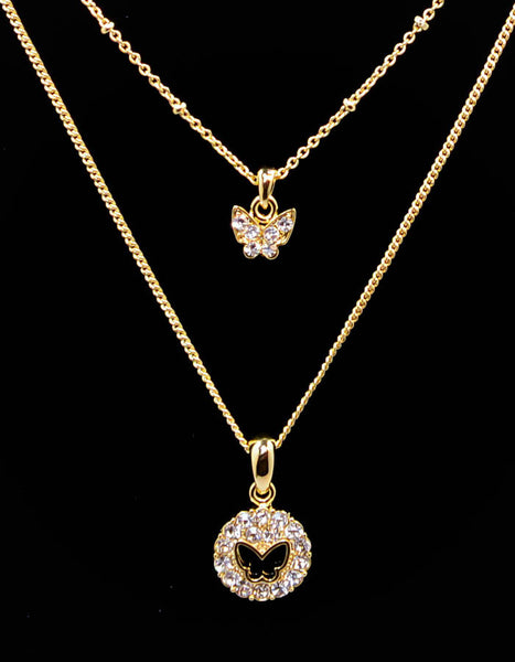 Gold plated double strand Butterfly Cubic Zirconia Necklace 16''