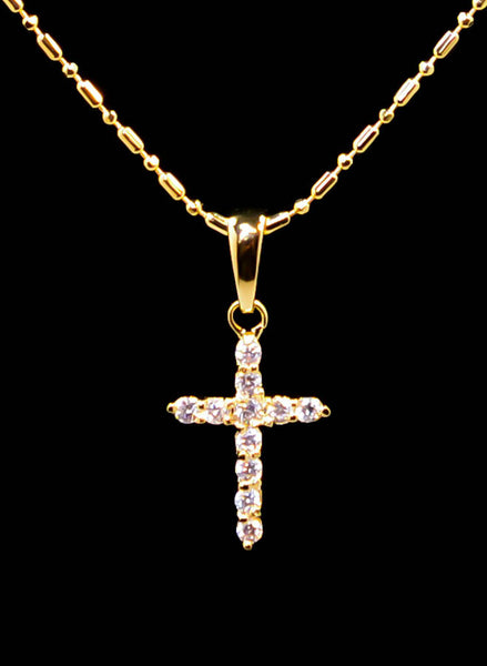Gold Plated Small Cross Pendant Necklace 16''-17''
