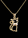 Gold Tone Cubic Zirconia Open Cat Pendant Necklace