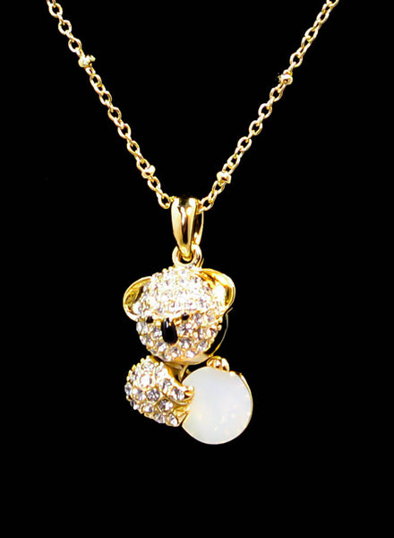 Adorable Koala Bear holding Diamond 3D Pendant Necklace 16''