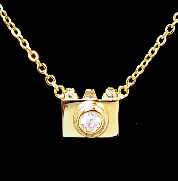 Gold Plated Classic Film Camera Pendant Necklace 16''