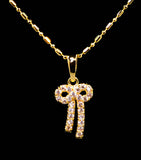 Gold Plated Bow Ribbon Pendant Necklace 16''