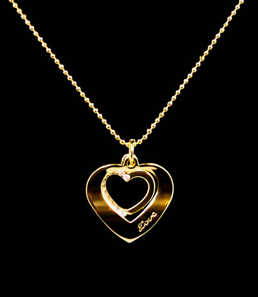 Gold Plated Double Heart Necklace with Cubic Zirconia