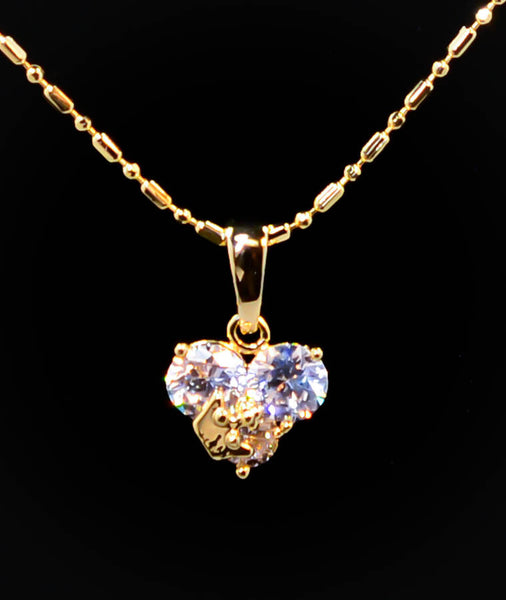 Gold Plated Heart with Big Cubic Zirconia Pendant Necklace