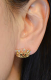 Gold Round Princess Crown Earrings with Cubic Zirconia