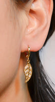 Drop Down Gold-Tone Leaf Earrings with Cubic Zirconia