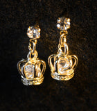 3D Gold Crystal Crown Stud Earrings