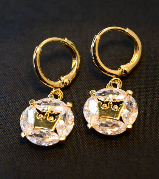 Gold-Tone Crown Centered Cubic Zirconia Earrings