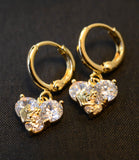 Cubic Zirconia Gold-Tone Heart with Crown Earrings