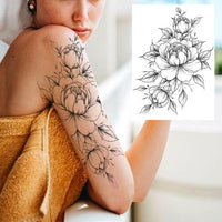 Sexy Flower Temporary Tattoos For Women Body Art Painting Arm Legs Tattoos Sticker Realistic Fake Black Rose Waterproof Tattoos