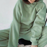 Women Elegant Solid Sets For Women Warm Hoodie Sweatshirts And Long Pant Fashion Two Piece Sets Ladies