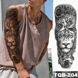 Large Arm Sleeve Tattoo Lion Crown King Rose Waterproof Temporary Tatoo Sticker Wild Wolf Tiger Men Full Skull Totem Tatto
