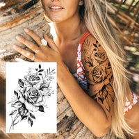 Sexy Flower Temporary Tattoos For Women Body Art Painting Arm Legs Tattoos Sticker Realistic Fake Black Rose Waterproof Tattoos