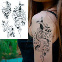 Sexy Flower Temporary Tattoos For Women Body Art Painting Arm Legs Tattoos Sticker Realistic Fake Black Rose Waterproof Tattoos