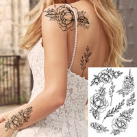 Sexy Flower Temporary Tattoos For Women Body Art Painting Arm Legs Tattoos Sticker Realistic Fake Black Rose Waterproof Tattoos