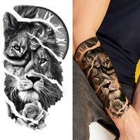 Black Forest Tattoo Sticker For Men Women Children Tiger Wolf Death Skull Temporary Tattoo Fake Henna Skeleton King Animal Tatoo