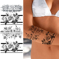 Women's Fashion Flower Temporary Tattoos Sticker Fake Rose Feather TatooS Decal Waterproof Body Art Legs Arm Tatoos For Women