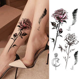 Women's Fashion Flower Temporary Tattoos Sticker Fake Rose Feather TatooS Decal Waterproof Body Art Legs Arm Tatoos For Women