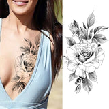 Women's Fashion Flower Temporary Tattoos Sticker Fake Rose Feather TatooS Decal Waterproof Body Art Legs Arm Tatoos For Women