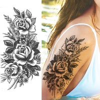 Women's Fashion Flower Temporary Tattoos Sticker Fake Rose Feather TatooS Decal Waterproof Body Art Legs Arm Tatoos For Women