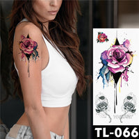 Water Transfer Dark Splash Ink Realistic Roses Temporary Tattoo Sticker Arm Leg Back Pattern Body Art Waterproof Fake Tattoo