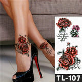 Water Transfer Dark Splash Ink Realistic Roses Temporary Tattoo Sticker Arm Leg Back Pattern Body Art Waterproof Fake Tattoo