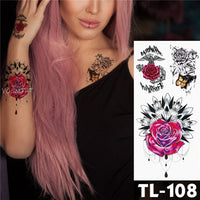 Water Transfer Dark Splash Ink Realistic Roses Temporary Tattoo Sticker Arm Leg Back Pattern Body Art Waterproof Fake Tattoo