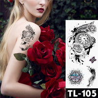 Water Transfer Dark Splash Ink Realistic Roses Temporary Tattoo Sticker Arm Leg Back Pattern Body Art Waterproof Fake Tattoo