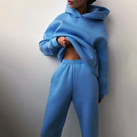 Women Elegant Solid Sets For Women Warm Hoodie Sweatshirts And Long Pant Fashion Two Piece Sets Ladies