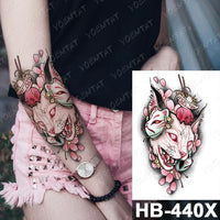 Waterproof Temporary Tattoo Sticker Fox Cat Butterfly Snake Demon Flash Tatto Woman Black Pink Body Art Fake Sleeve Tatoo Man