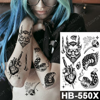 Waterproof Temporary Tattoo Sticker Fox Cat Butterfly Snake Demon Flash Tatto Woman Black Pink Body Art Fake Sleeve Tatoo Man