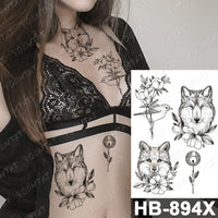 Waterproof Temporary Tattoo Sticker Fox Cat Butterfly Snake Demon Flash Tatto Woman Black Pink Body Art Fake Sleeve Tatoo Man